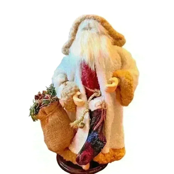 Vintage Old World Santa Figurine 15" Nature Fur Coat Brocade Collectible - Picture 1 of 16